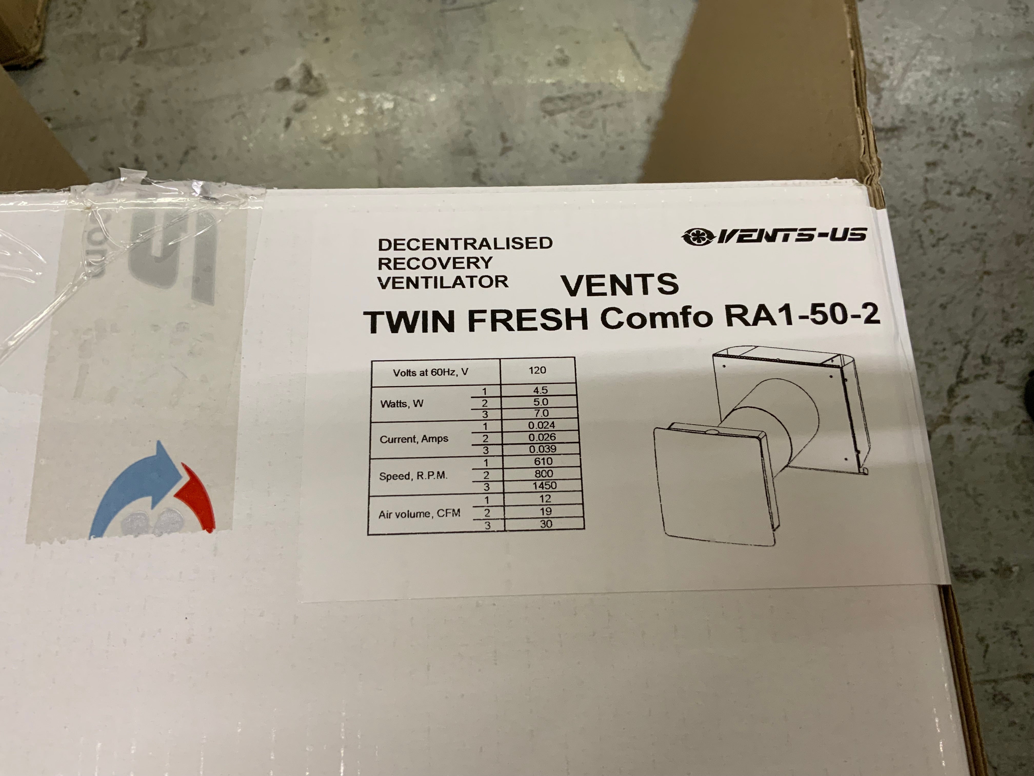 VENTS-US Twinfresh Expert RA1-50-2 Ductless Single Room Recovery Ventilator (8083620888814)